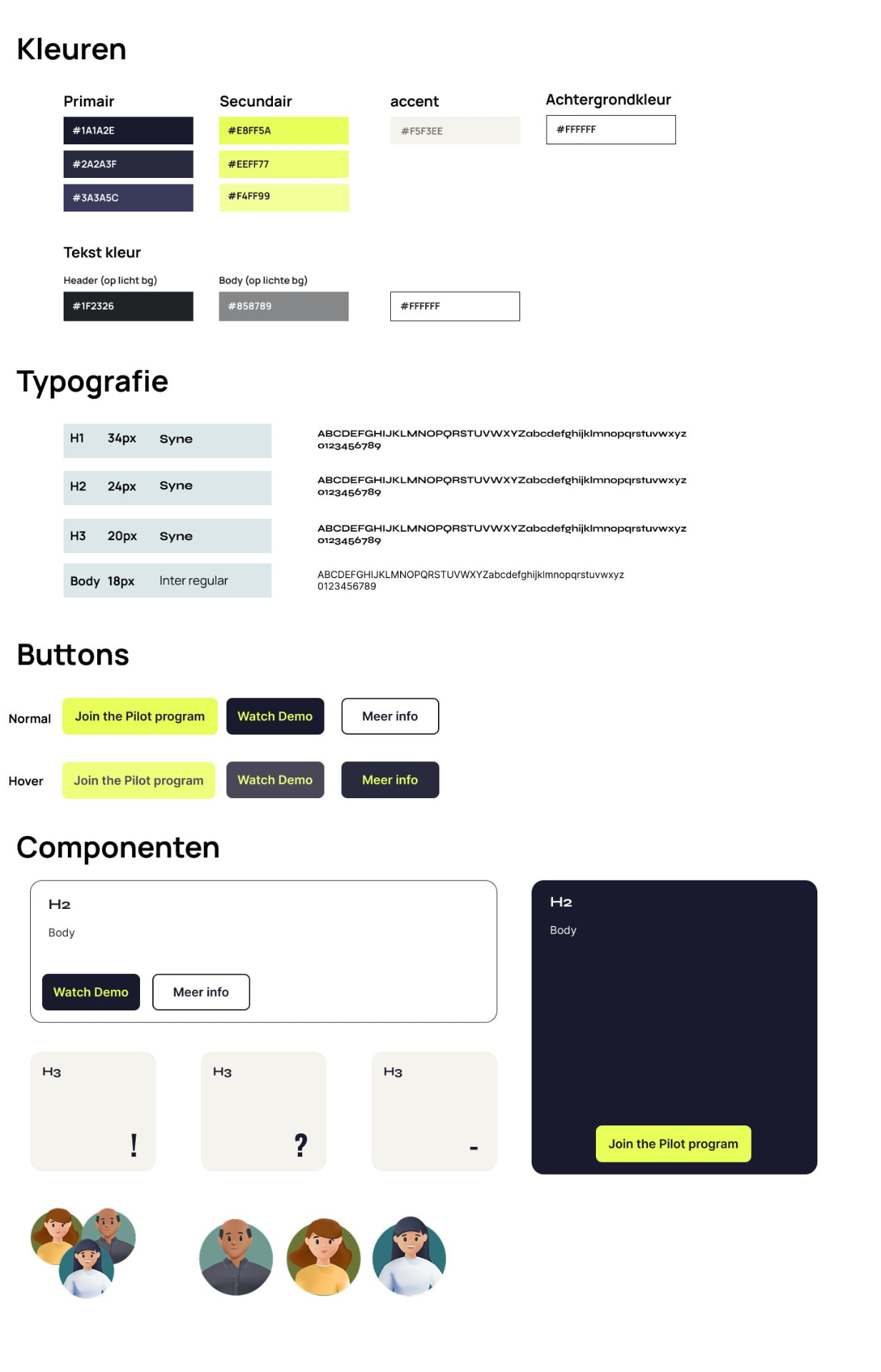 Het oude WPC design system uit april 2026, licht met limegroene accenten