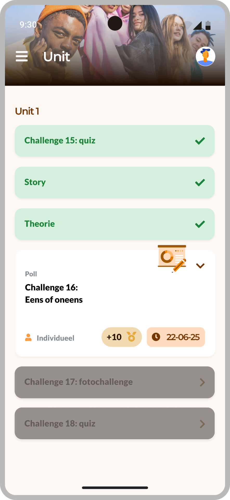 Unit-overzicht: challenges, story en theorie